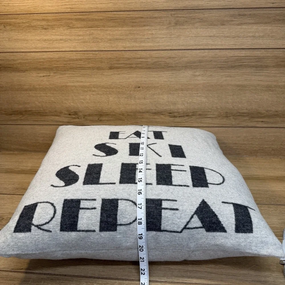 David Fussenegger Gray Soft Pillow Alpine Chalet Eat Sleep Ski Repeat Winter New